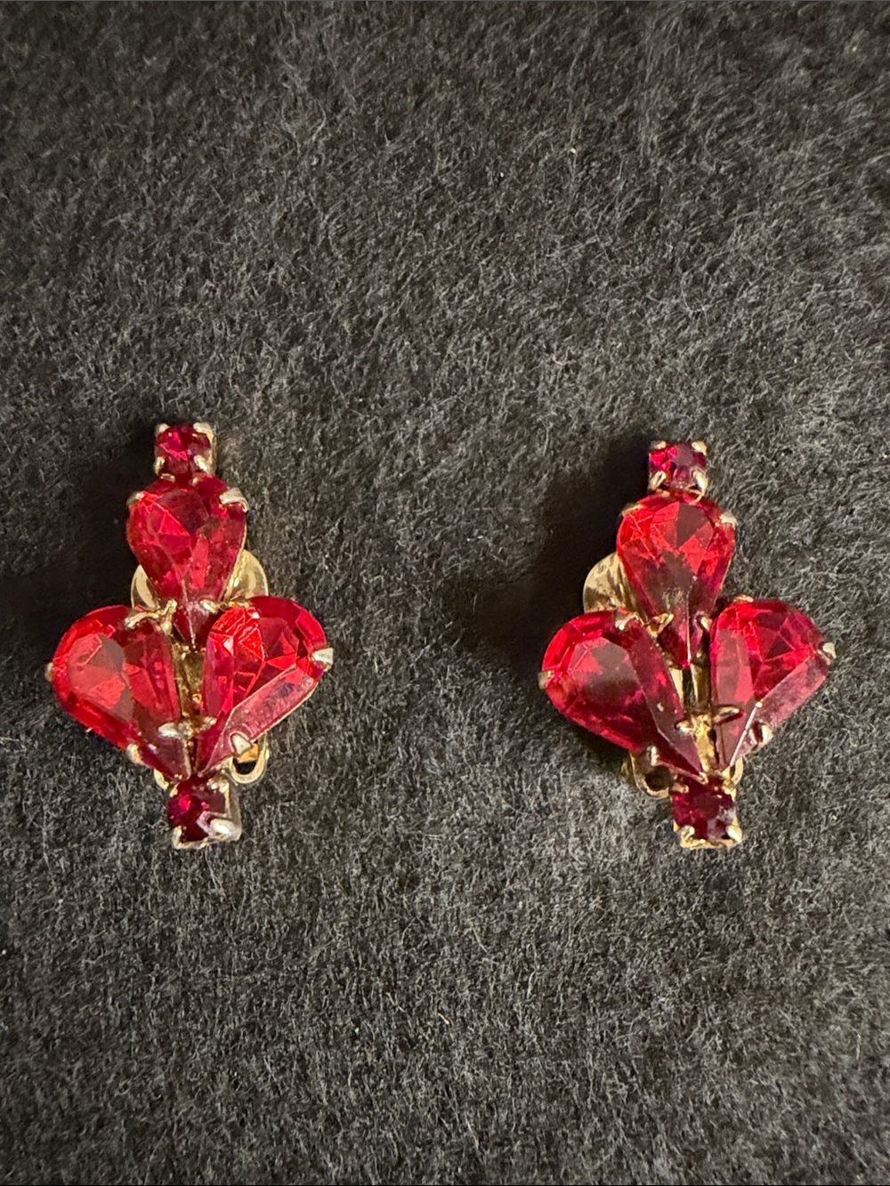 Juliana Clip Earrings- Authentic Vintage Ruby Red/Gold w/ Accent Rhinestones